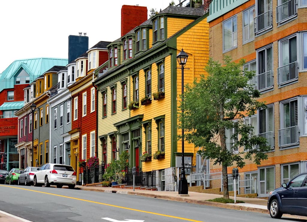 Colourful row of houses on Morris Street, Halifax, NS